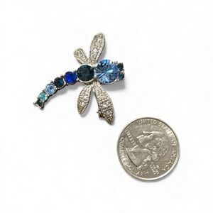 Blue Crystal Dragonfly Brooch – Signed 1.5”